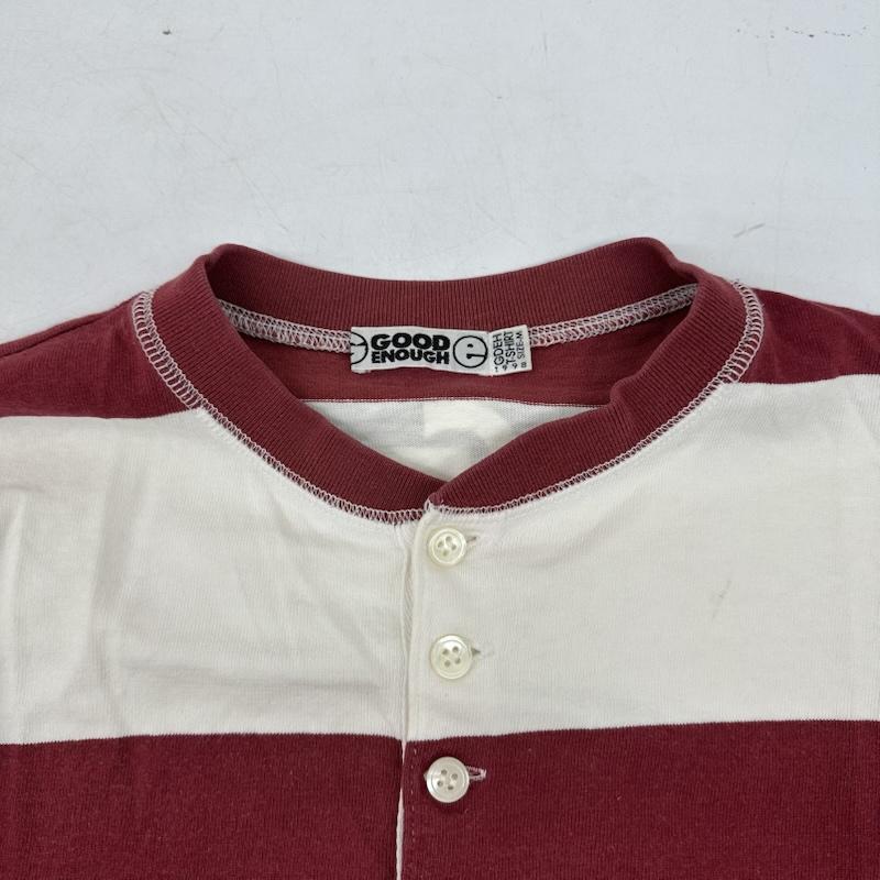 グッドイナフ GOODENOUGH Tシャツ 長袖 90s ヘンリーネック ボーダー ロンT M 白 / ホワイト / white X 赤 / レッド / red メンズ USED 古着 中古 50160808