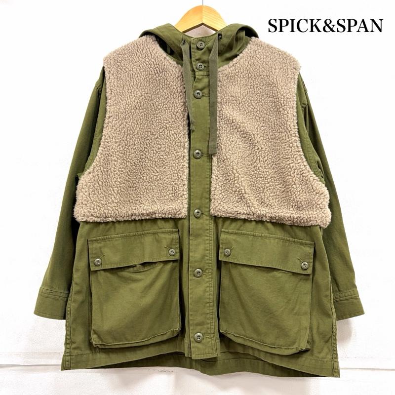 スピック＆スパン Spick & Span ジャケット、上着 ジャンパー、ブルゾン 19AW ミリタリー ボアミックス ブルゾン ドッキング ジャケット フード FREE 無地 カーキ / カーキ / khaki X ベージュ / ベージュ / beige レディース USED 古着 中古 50160818