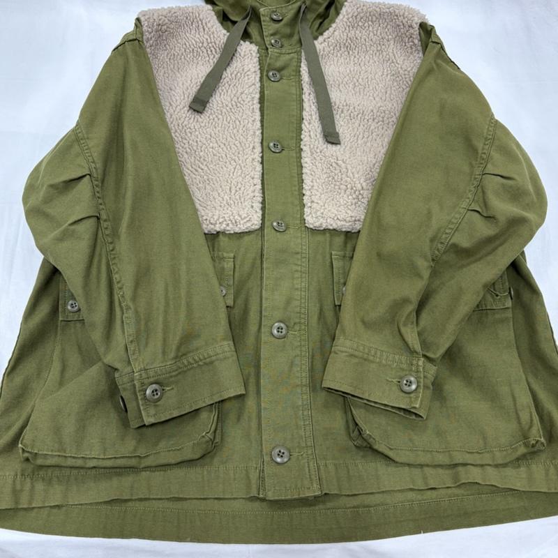 スピック＆スパン Spick & Span ジャケット、上着 ジャンパー、ブルゾン 19AW ミリタリー ボアミックス ブルゾン ドッキング ジャケット フード FREE 無地 カーキ / カーキ / khaki X ベージュ / ベージュ / beige レディース USED 古着 中古 50160818