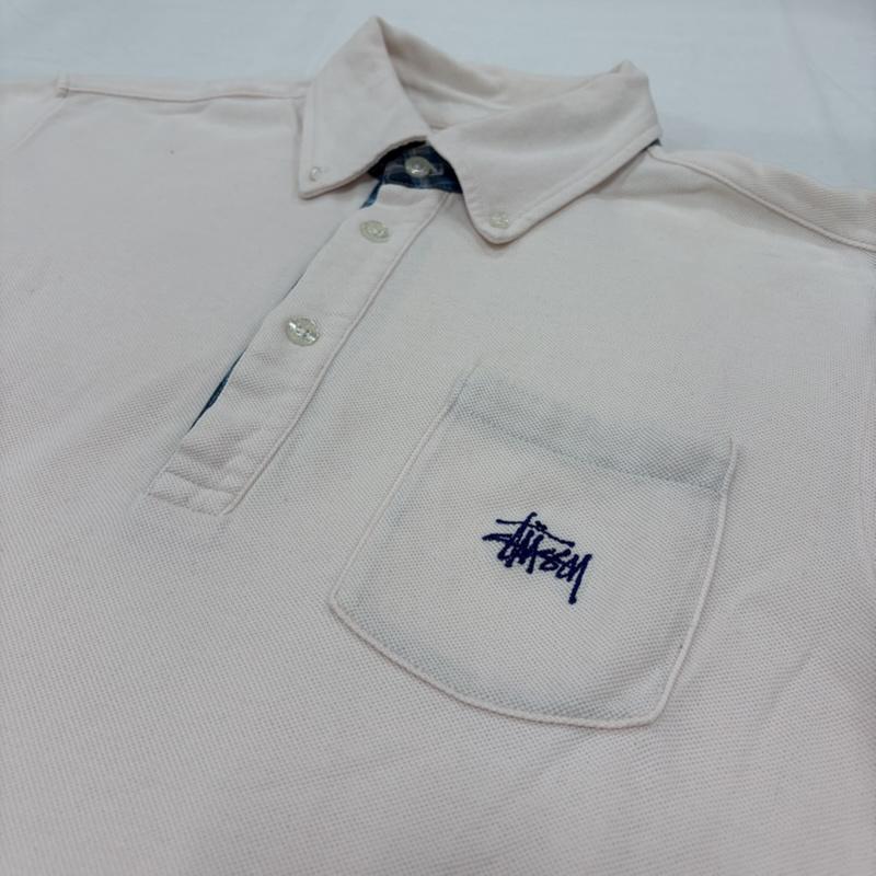 ステューシー STUSSY ポロシャツ 半袖 OLD 半袖 ポケット ロゴ 刺繍 ポロシャツ L ワンポイント X ロゴ、文字 X 刺繍 桃 / ピンク / pink X 紺 / ネイビー / navy メンズ USED 古着 中古 50160830