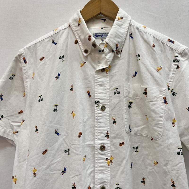 サンサーフ SUN SURF シャツ、ブラウス 半袖 ハワイアン フラガール プリント ボタンダウンシャツ SS31736 M 白 / ホワイト / white メンズ USED 古着 中古 50160847