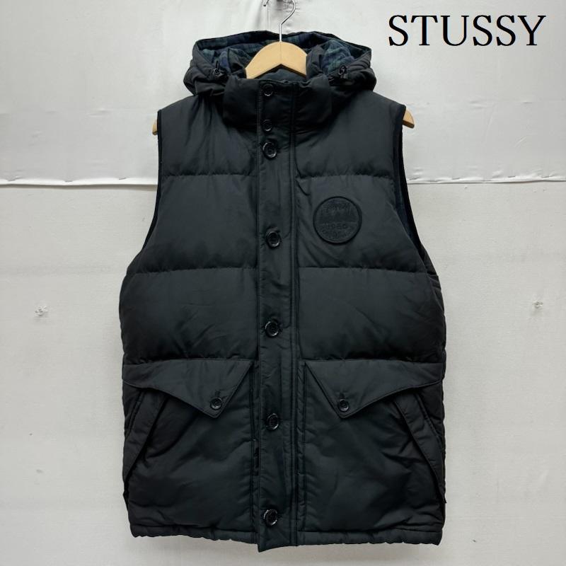 ステューシー STUSSY ジャケット、上着 ダウンベスト 裏地 チェック ロゴ ワッペン ダウン ベスト L 黒 / ブラック / black メンズ USED 古着 中古 50160917