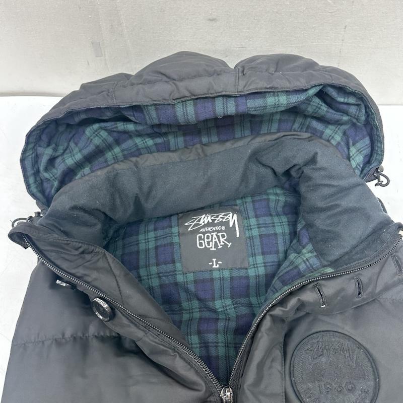 ステューシー STUSSY ジャケット、上着 ダウンベスト 裏地 チェック ロゴ ワッペン ダウン ベスト L 黒 / ブラック / black メンズ USED 古着 中古 50160917