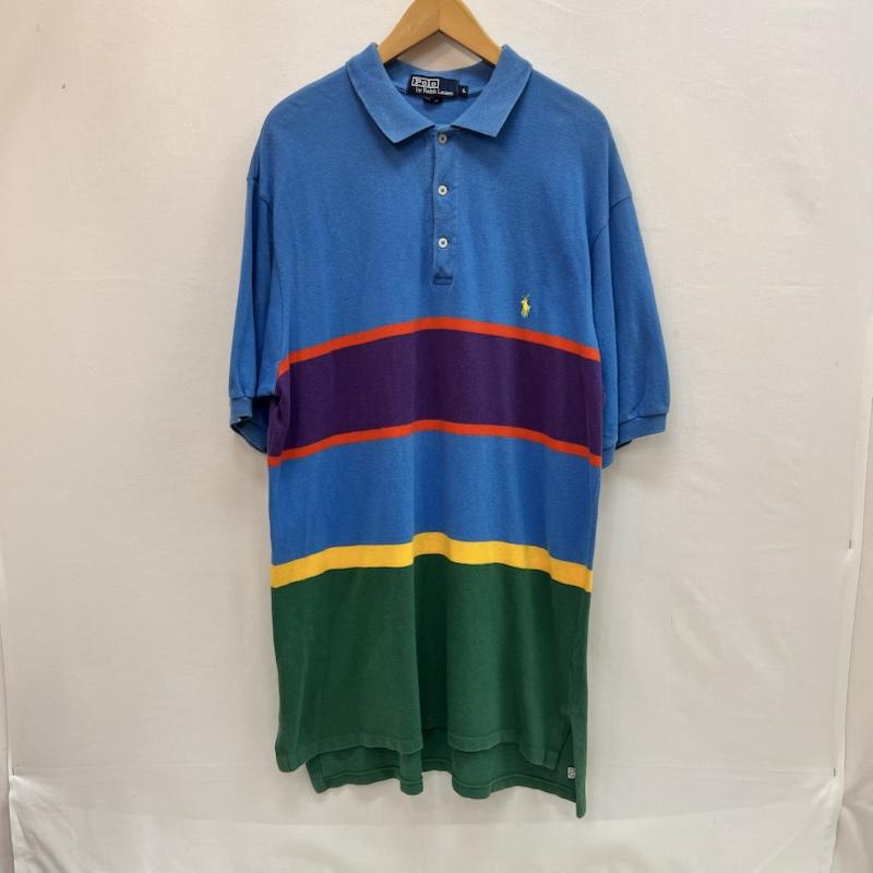 ポロバイラルフローレン Polo by RALPH LAUREN ポロシャツ 半袖 90s USA製 ポニー刺繍 ボーダー ポロシャツ ビンテージ L 青 / ブルー / blue メンズ USED 古着 中古 50160919