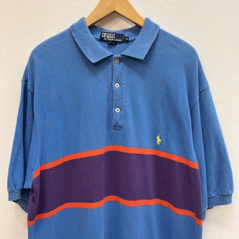 ポロバイラルフローレン Polo by RALPH LAUREN ポロシャツ 半袖 90s USA製 ポニー刺繍 ボーダー ポロシャツ ビンテージ L 青 / ブルー / blue メンズ USED 古着 中古 50160919
