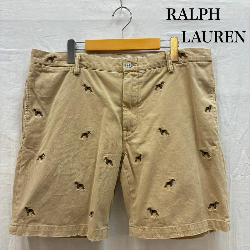 ポロバイラルフローレン Polo by RALPH LAUREN パンツ ショートパンツ ドッグ エンブロイダリー 刺繍 総柄 コットン ハーフパンツ ダメージ加工 38インチ メンズ USED 古着 中古 50160926