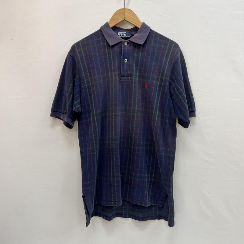 ポロバイラルフローレン Polo by RALPH LAUREN ポロシャツ 半袖 90s USA製 ポニー刺繍 チェック ポロシャツ ビンテージ M 紺 / ネイビー / navy メンズ USED 古着 中古 50160930