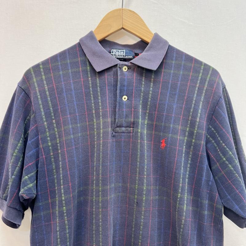 ポロバイラルフローレン Polo by RALPH LAUREN ポロシャツ 半袖 90s USA製 ポニー刺繍 チェック ポロシャツ ビンテージ M 紺 / ネイビー / navy メンズ USED 古着 中古 50160930