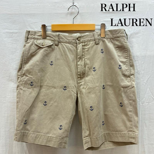 ポロラルフローレン POLO RALPH LAUREN パンツ ショートパンツ コットン ツイル ポロチノ アンカー エンブロイダリー 刺繍 総柄 ハーフパンツ 36インチ メンズ USED 古着 中古 50160937