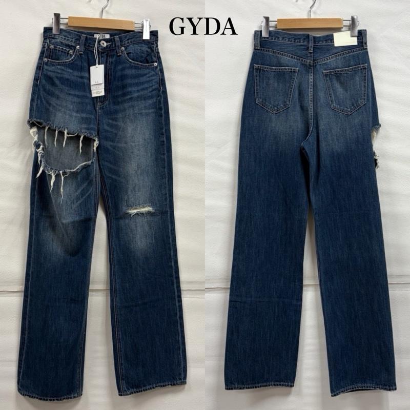 ジェイダ GYDA パンツ デニム、ジーンズ SIDE RIPPED ストレート ワイド デニム パンツ サイド リップドペグトップ 072422408201 M ダメージ加工 インディゴ / インディゴ / Indigo レディース USED 古着 中古 50160956