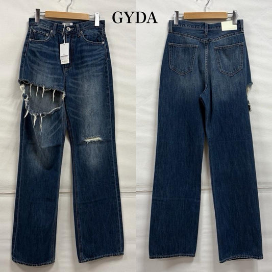 ジェイダ GYDA パンツ デニム、ジーンズ SIDE RIPPED ストレート ワイド デニム パンツ サイド リップドペグトップ 072422408201 M ダメージ加工 インディゴ / インディゴ / Indigo レディース USED 古着 中古 50160956