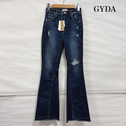 ジェイダ GYDA パンツ デニム、ジーンズ H/W BACKRIPPED SHAPELY LINE ハイウエスト ダメージ フレア デニム パンツ 072242431601 M ダメージ加工 インディゴ / インディゴ / Indigo レディース USED 古着 中古 50160958