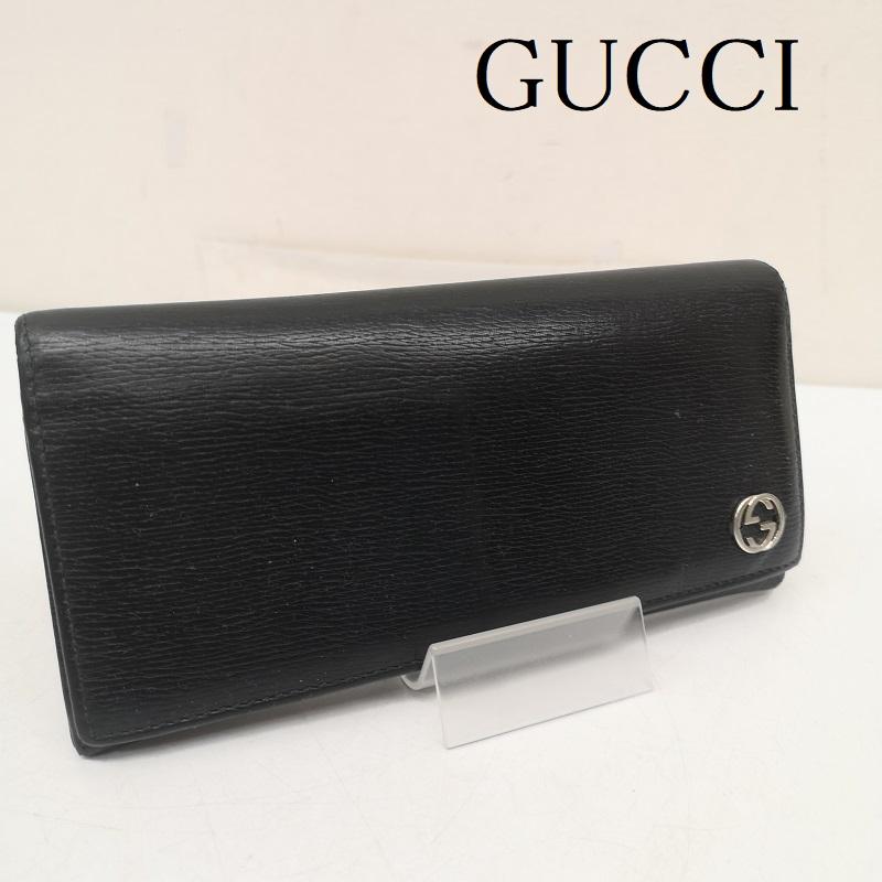 グッチ GUCCI 財布 長財布 インターロッキングG レザー 二つ折り 長財布 256348 496334 - 黒 / ブラック / black レディース USED 古着 中古 50160969