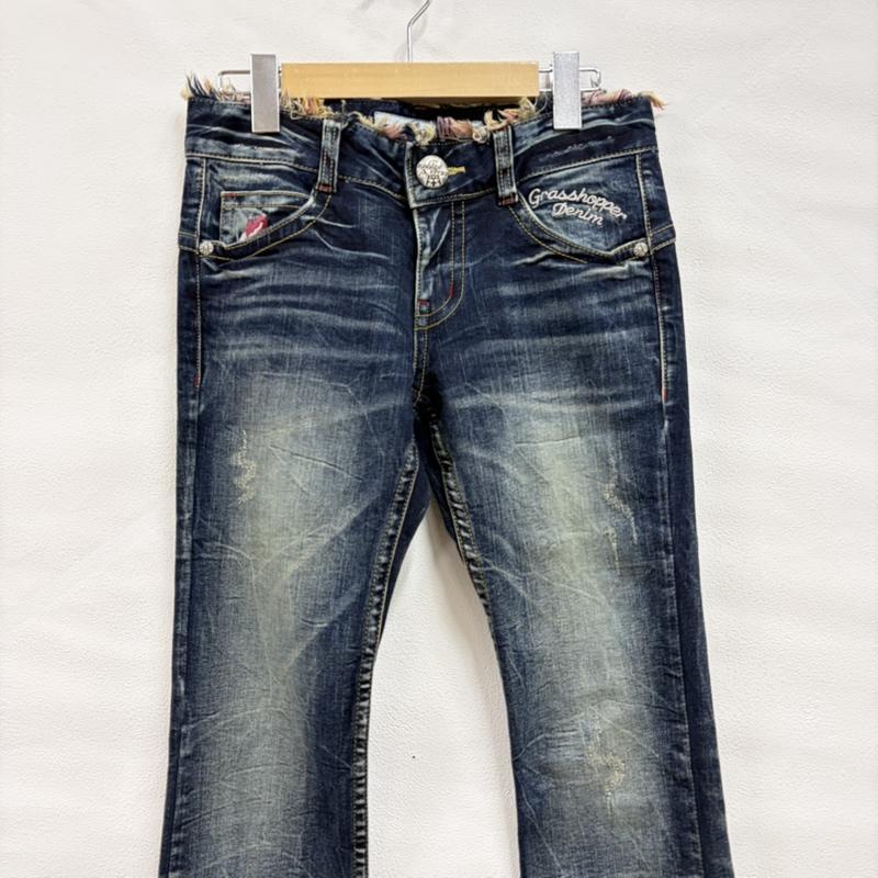古着 USED パンツ デニム、ジーンズ GRASSHOPPER グラスホッパー ローライズ ブーツカット デニム フレア 刺繍 Y2K ダメージ バラ 26インチ 刺繍 インディゴ / インディゴ / Indigo X マルチカラー / マルチカラー / multicolor レディース USED 古着 中古 50160978