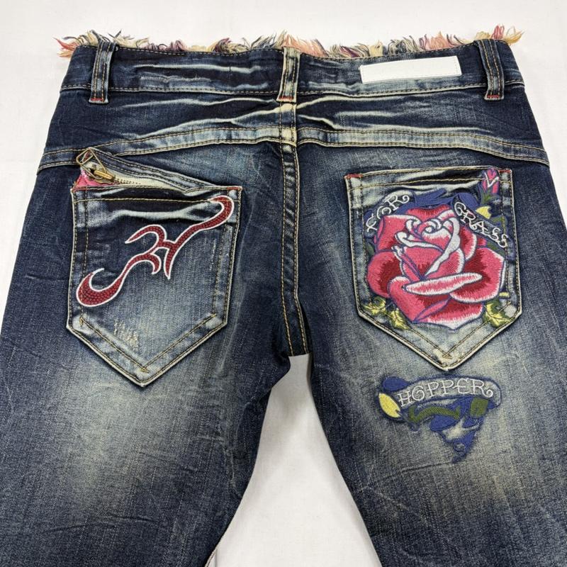 古着 USED パンツ デニム、ジーンズ GRASSHOPPER グラスホッパー ローライズ ブーツカット デニム フレア 刺繍 Y2K ダメージ バラ 26インチ 刺繍 インディゴ / インディゴ / Indigo X マルチカラー / マルチカラー / multicolor レディース USED 古着 中古 50160978