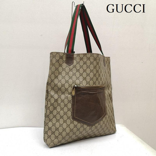 グッチ GUCCI トートバッグ トートバッグ OLD GGスプリーム シェリーライン レザー コーティング キャンバス トートバッグ - 茶 / ブラウン / brown X ベージュ / ベージュ / beige レディース USED 古着 中古 50160995