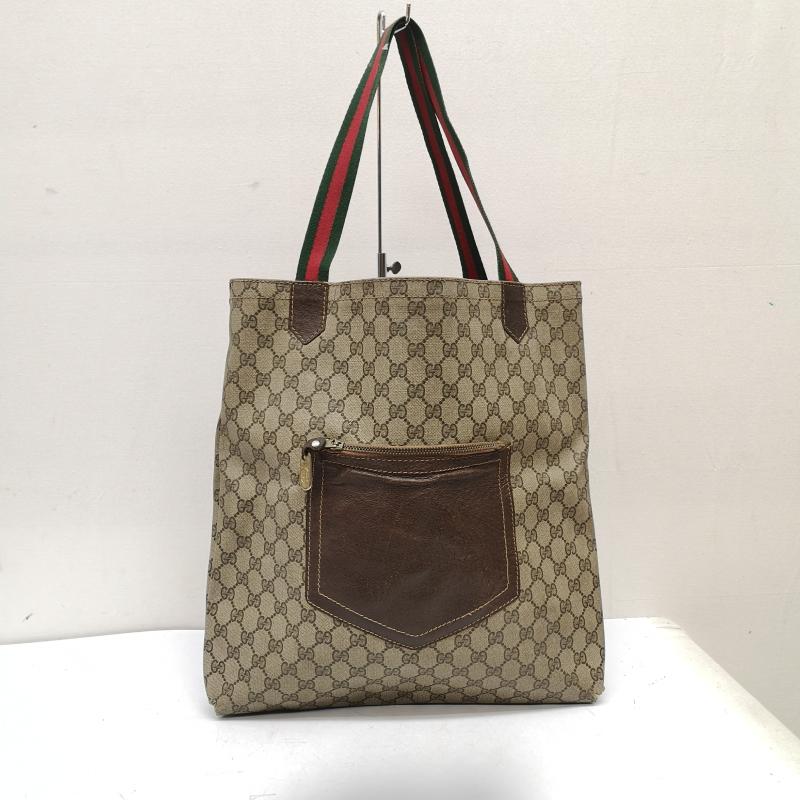 グッチ GUCCI トートバッグ トートバッグ OLD GGスプリーム シェリーライン レザー コーティング キャンバス トートバッグ - 茶 / ブラウン / brown X ベージュ / ベージュ / beige レディース USED 古着 中古 50160995