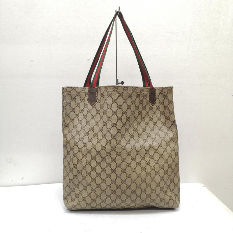 グッチ GUCCI トートバッグ トートバッグ OLD GGスプリーム シェリーライン レザー コーティング キャンバス トートバッグ - 茶 / ブラウン / brown X ベージュ / ベージュ / beige レディース USED 古着 中古 50160995