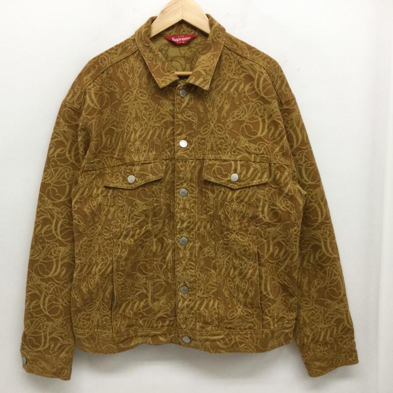 シュプリーム Supreme ジャケット、上着 ジャンパー、ブルゾン Script Jacquard Denim Trucker Jacket スクリプト ジャガード デニム トラッカー ジャケット L 総柄 茶 / ブラウン / brown メンズ USED 古着 中古 50161010
