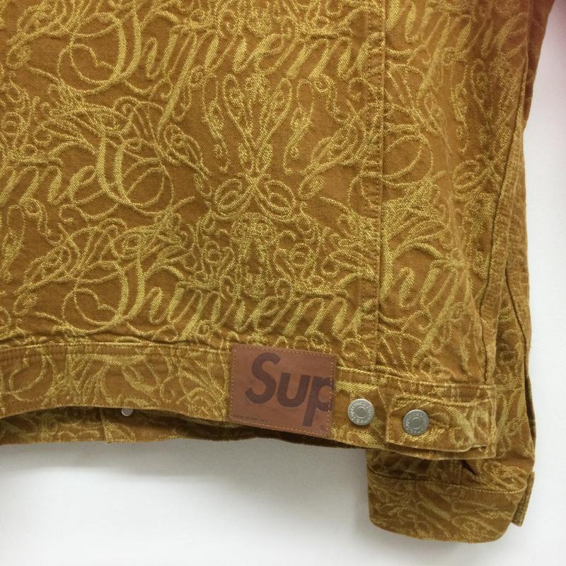 シュプリーム Supreme ジャケット、上着 ジャンパー、ブルゾン Script Jacquard Denim Trucker Jacket スクリプト ジャガード デニム トラッカー ジャケット L 総柄 茶 / ブラウン / brown メンズ USED 古着 中古 50161010