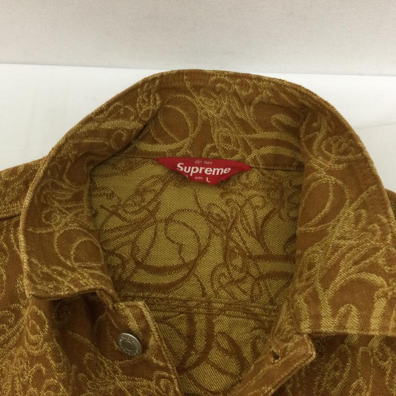 シュプリーム Supreme ジャケット、上着 ジャンパー、ブルゾン Script Jacquard Denim Trucker Jacket スクリプト ジャガード デニム トラッカー ジャケット L 総柄 茶 / ブラウン / brown メンズ USED 古着 中古 50161010