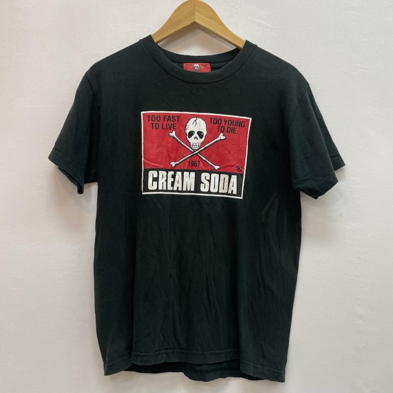 クリームソーダ CREAMSODA Tシャツ 半袖 角ドクロ ロゴ Tシャツ ピンクドラゴン ロカビリー S スカル 黒 / ブラック / black メンズ USED 古着 中古 50161015