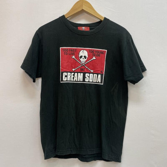 クリームソーダ CREAMSODA Tシャツ 半袖 角ドクロ ロゴ Tシャツ ピンクドラゴン ロカビリー S スカル 黒 / ブラック / black メンズ USED 古着 中古 50161015