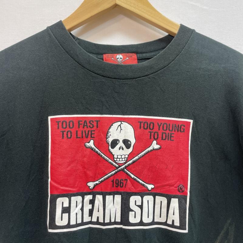 クリームソーダ CREAMSODA Tシャツ 半袖 角ドクロ ロゴ Tシャツ ピンクドラゴン ロカビリー S スカル 黒 / ブラック / black メンズ USED 古着 中古 50161015