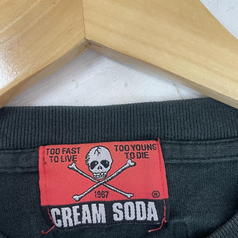 クリームソーダ CREAMSODA Tシャツ 半袖 角ドクロ ロゴ Tシャツ ピンクドラゴン ロカビリー S スカル 黒 / ブラック / black メンズ USED 古着 中古 50161015