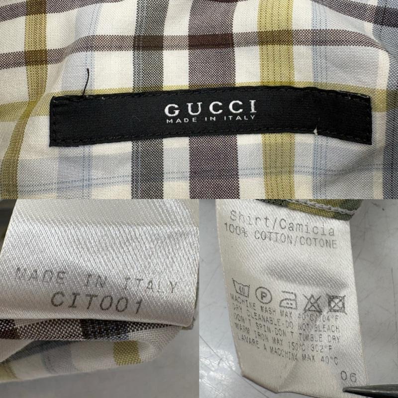 グッチ GUCCI シャツ、ブラウス 長袖 イタリア製 コットン チェック シャツ M 黒 / ブラック / black X 水色 / ライトブルー / X 茶 / ブラウン / brown X マスタード / マスタード / メンズ USED 古着 中古 50161031