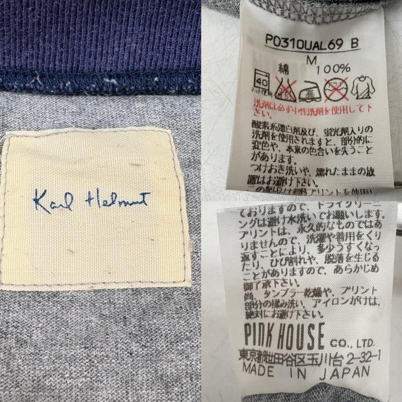 カールヘルム KARLHELMUT カットソー 長袖 日本製 コットン フェルト ワッペン プリント 重ね着 レイヤード ロンT カットソー M 灰 / グレー / gray X 紺 / ネイビー / navy メンズ USED 古着 中古 50161034