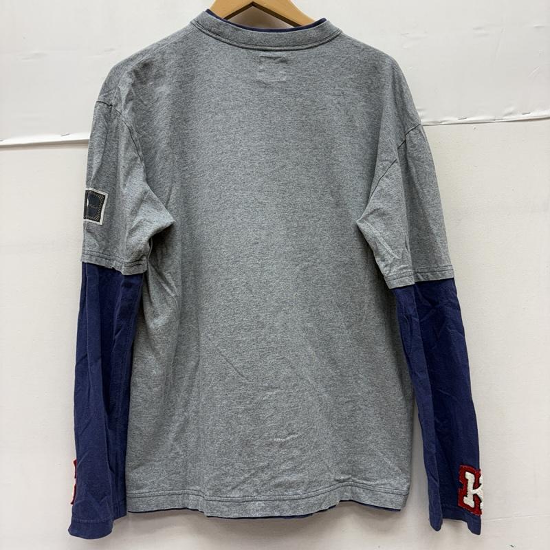 カールヘルム KARLHELMUT カットソー 長袖 日本製 コットン フェルト ワッペン プリント 重ね着 レイヤード ロンT カットソー M 灰 / グレー / gray X 紺 / ネイビー / navy メンズ USED 古着 中古 50161034