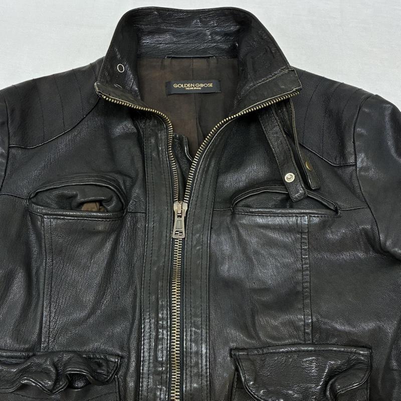 ゴールデングースデラックスブランド GOLDEN GOOSE DELUXE BRAND ジャケット、上着 レザージャケット イタリア製 シングル ライダース シュリンク レザー ジャケット M メンズ USED 古着 中古 50161083