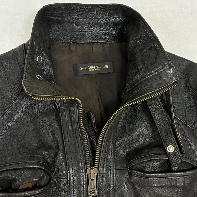 ゴールデングースデラックスブランド GOLDEN GOOSE DELUXE BRAND ジャケット、上着 レザージャケット イタリア製 シングル ライダース シュリンク レザー ジャケット M メンズ USED 古着 中古 50161083