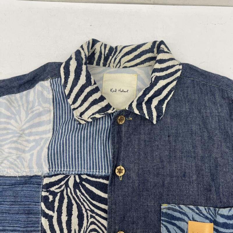 カールヘルム KARLHELMUT シャツ、ブラウス 長袖 パッチワーク 長袖 デニム シャツ ゼブラ柄 ストライプ M ゼブラ柄 インディゴ / インディゴ / Indigo メンズ USED 古着 中古 50161100