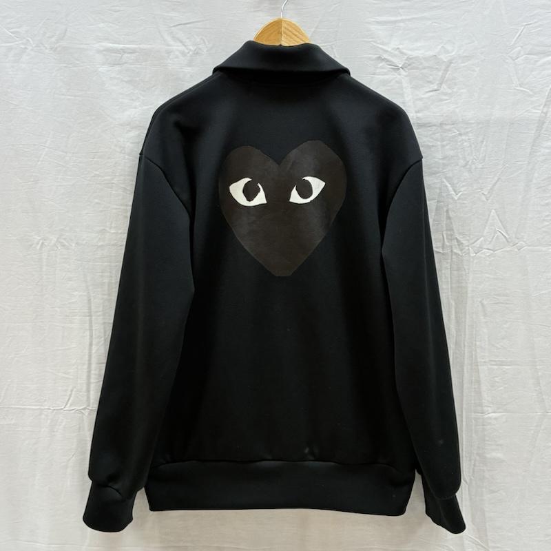 プレイコムデギャルソン PLAY COMME des GARCONS ジャケット、上着 ジャンパー、ブルゾン ブラック エンブレム スムース プリント エステル トラックジャケット ジャージ AX-T256 XL メンズ USED 古着 中古 50161111