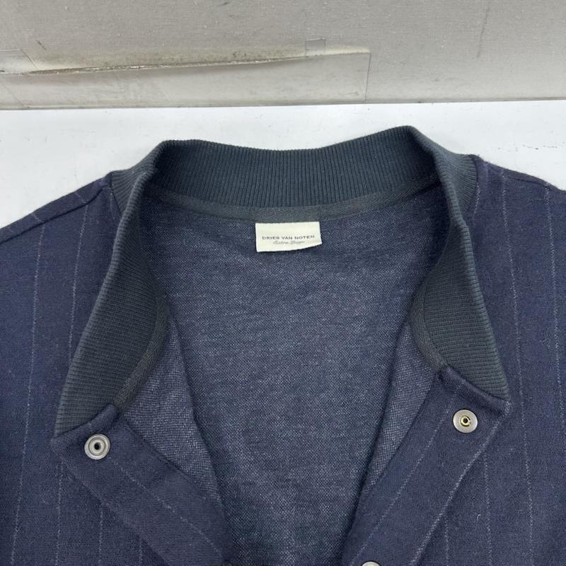 ドリスヴァンノッテン DRIES VAN NOTEN ジャケット、上着 ジャンパー、ブルゾン ストライプ ウール ボンバー ジャケット XL 紺 / ネイビー / navy メンズ USED 古着 中古 50161135