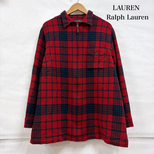 ローレンラルフローレン LAUREN RALPH LAUREN ジャケット、上着 ジャンパー、ブルゾン ジップアップ シャツ ジャケット チェック ウール ヴィンテージ - チェック 赤 / レッド / red X 紺 / ネイビー / navy メンズ USED 古着 中古 50161136