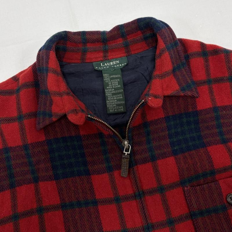ローレンラルフローレン LAUREN RALPH LAUREN ジャケット、上着 ジャンパー、ブルゾン ジップアップ シャツ ジャケット チェック ウール ヴィンテージ - チェック 赤 / レッド / red X 紺 / ネイビー / navy メンズ USED 古着 中古 50161136