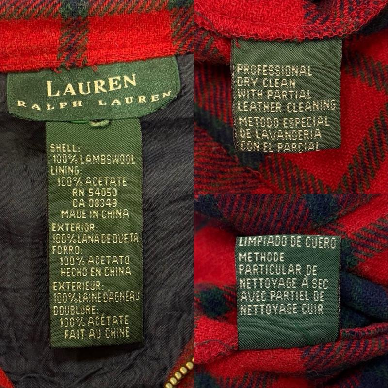 ローレンラルフローレン LAUREN RALPH LAUREN ジャケット、上着 ジャンパー、ブルゾン ジップアップ シャツ ジャケット チェック ウール ヴィンテージ - チェック 赤 / レッド / red X 紺 / ネイビー / navy メンズ USED 古着 中古 50161136