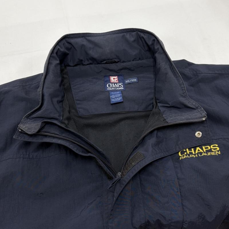 チャップスラルフローレン CHAPSRALPHLAUREN ジャケット、上着 ジャンパー、ブルゾン 90s ナイロン ハーフジップ ジャケット ロゴ 刺繍 フード 収納 XXL ワンポイント X ロゴ、文字 X 刺繍 紺 / ネイビー / navy X 黄 / イエロー / yellow メンズ USED 古着 中古 50161138