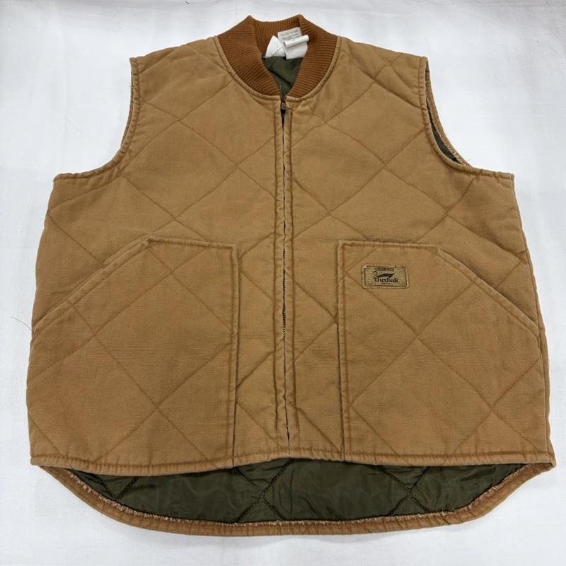 ダックスバック DUXBAK ベスト ベスト キルティング ダック ベスト 中綿 ジップアップ ロゴパッチ ヴィンテージ M ワンポイント X ロゴ、文字 キャメル / キャメル / メンズ USED 古着 中古 50161140