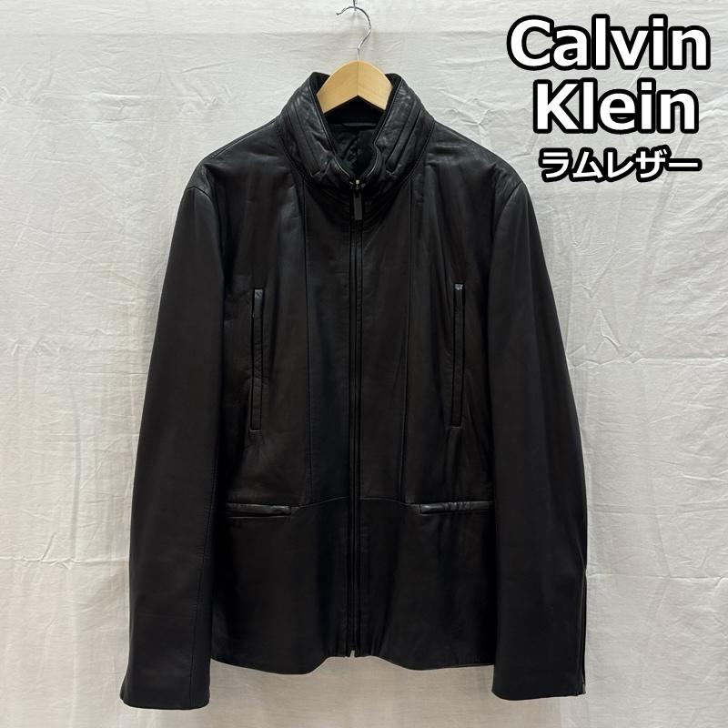 カルバン・クライン Calvin Klein ジャケット、上着 レザージャケット 羊革 ラムレザー スタンドカラー ジャケット 中綿入り ビッグサイズ XL 黒 / ブラック / black メンズ USED 古着 中古 50161151