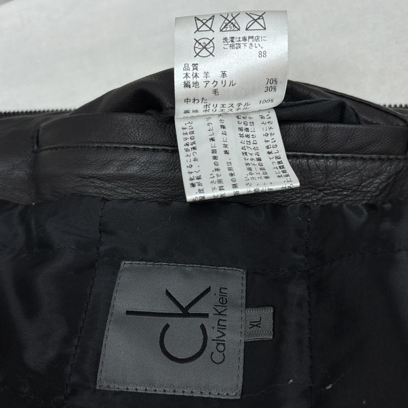 カルバン・クライン Calvin Klein ジャケット、上着 レザージャケット 羊革 ラムレザー スタンドカラー ジャケット 中綿入り ビッグサイズ XL 黒 / ブラック / black メンズ USED 古着 中古 50161151