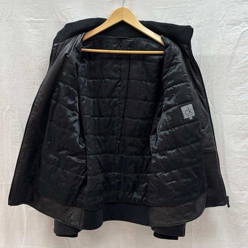 カルバン・クライン Calvin Klein ジャケット、上着 レザージャケット 羊革 ラムレザー スタンドカラー ジャケット 中綿入り ビッグサイズ XL 黒 / ブラック / black メンズ USED 古着 中古 50161151