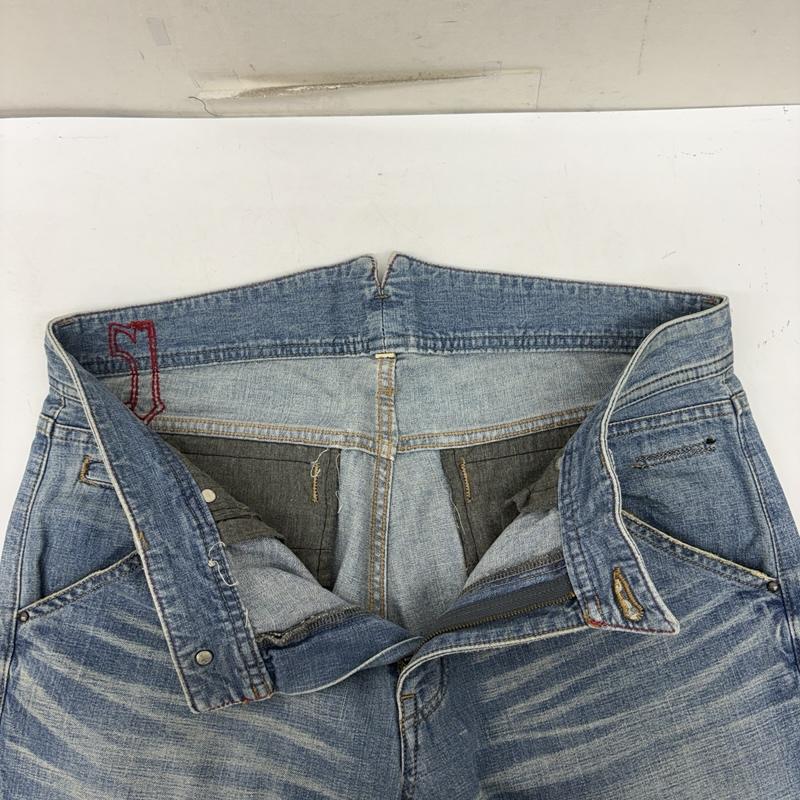 ロエン ROEN パンツ デニム、ジーンズ 日本製 コットン 刺繡 Y2K スカル ラインストーン ストレート デニム パンツ 34 インディゴ / インディゴ / Indigo メンズ USED 古着 中古 50161156