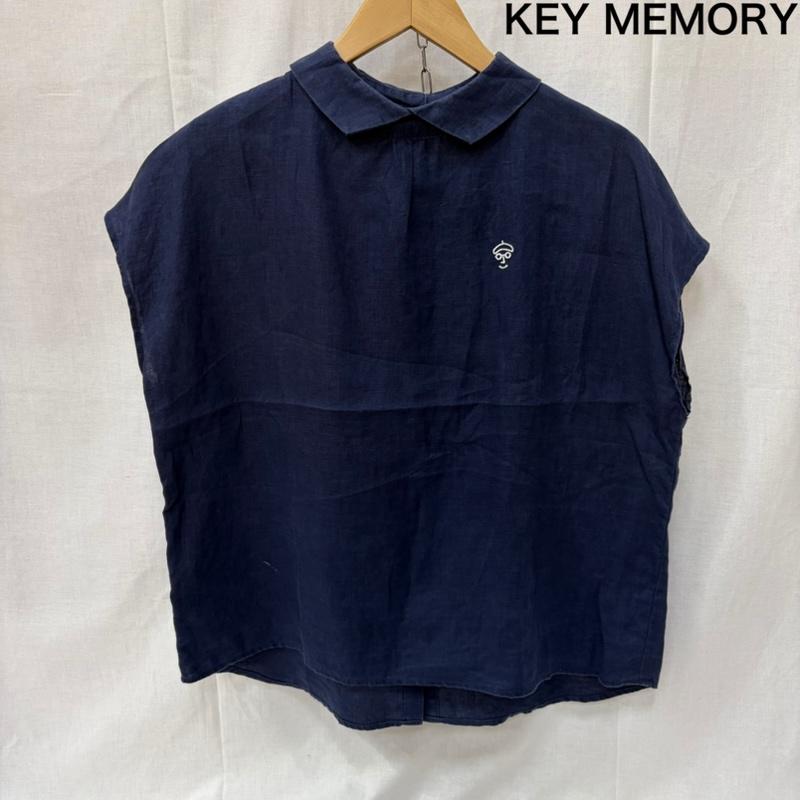 古着 USED シャツ、ブラウス 半袖 KEY MEMORY キーメモリー ノースリーブバックボタンブラウス リネン100％ navy FREE 刺繍 X ワンポイント 紺 / ネイビー / navy レディース USED 古着 中古 50161165