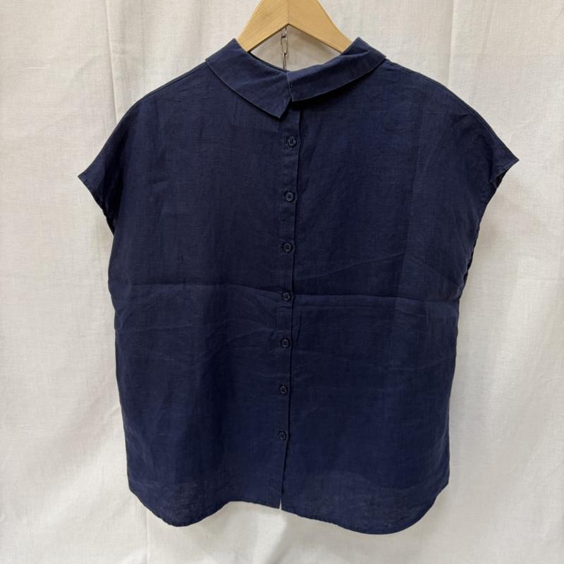 古着 USED シャツ、ブラウス 半袖 KEY MEMORY キーメモリー ノースリーブバックボタンブラウス リネン100％ navy FREE 刺繍 X ワンポイント 紺 / ネイビー / navy レディース USED 古着 中古 50161165