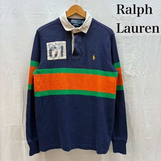 ポロバイラルフローレン Polo by RALPH LAUREN ポロシャツ 長袖 ポニー 刺繍 マルチボーダー ステンシル ワッペン ロングスリーブ ポロシャツ S メンズ USED 古着 中古 50161199