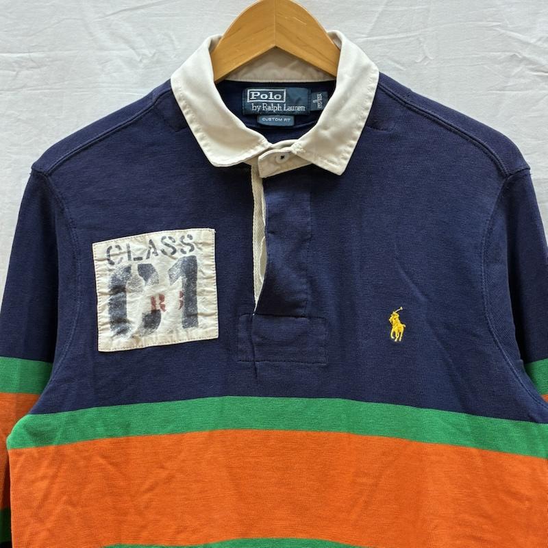 ポロバイラルフローレン Polo by RALPH LAUREN ポロシャツ 長袖 ポニー 刺繍 マルチボーダー ステンシル ワッペン ロングスリーブ ポロシャツ S メンズ USED 古着 中古 50161199